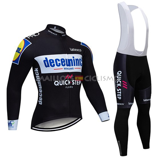 2019 Maillot Deceuninck Quick Step Tirantes Mangas Largas Negro Blanco